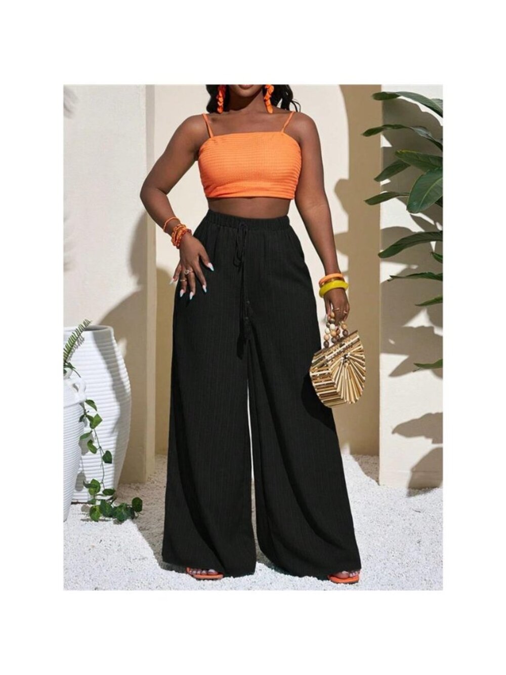 Wide-Leg Pants with Drawstring - Picture 3 of 14